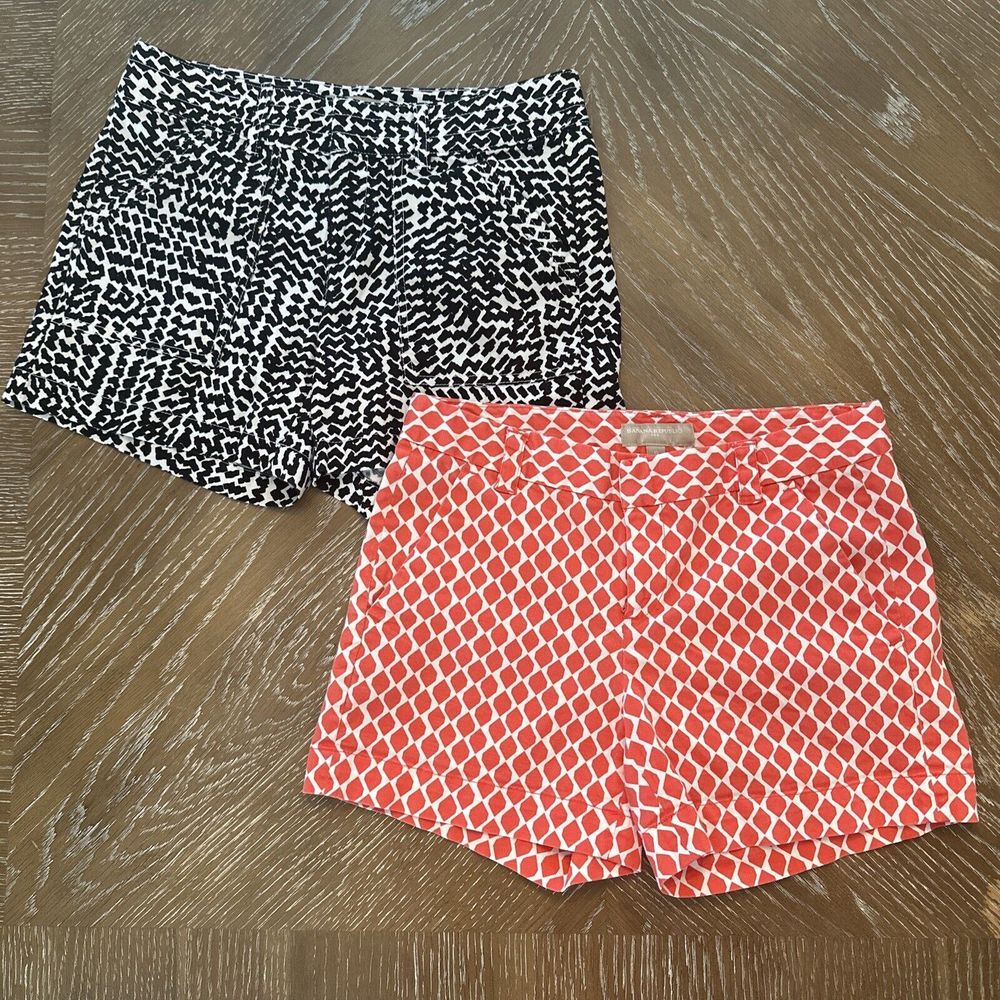 (2) Banana Republic Size 0‎ CORAL/BLACK/WHITE Patterned Shorts ~ EXCELLENT & FUN